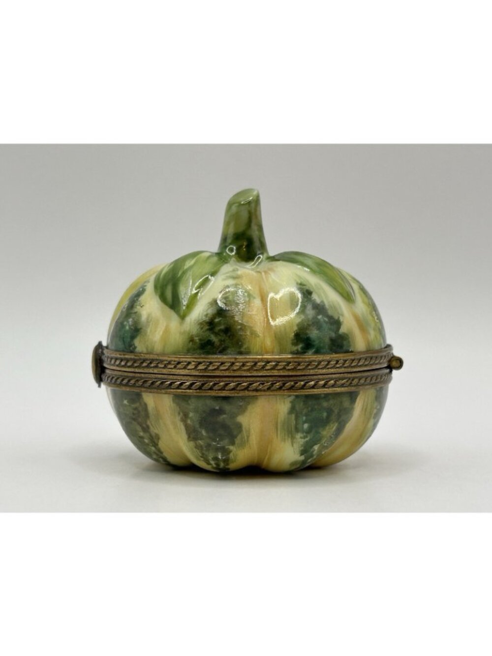 Limoges France Pumpkin Squash Trinket Box Peint Main Hinged Porcelain Green Gift - Picture 4 of 16